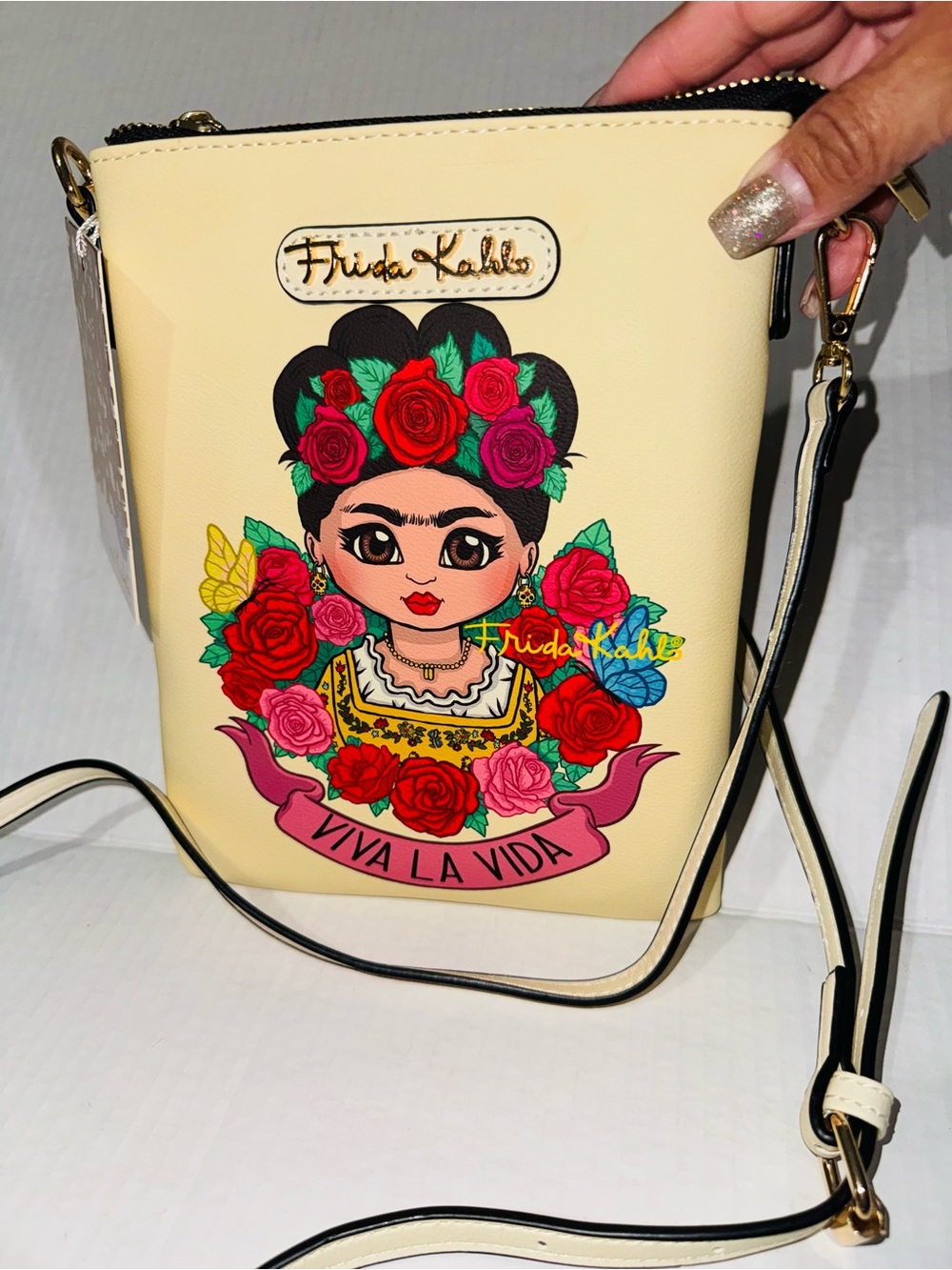 Frida Kahlo crossbody Bag with Floral Art BNWT